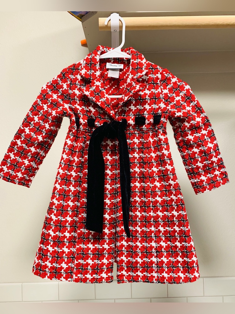 Disorderly Kids Girls Tweed Red/black Dress Jacket Cost Velvet Belt Sz 5